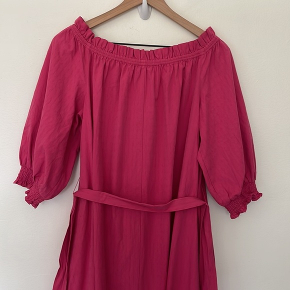 Ann Taylor | Pink Puff Sleeve Tie Waist Midi Flare Cottagecore Dress Small - Picture 6 of 11